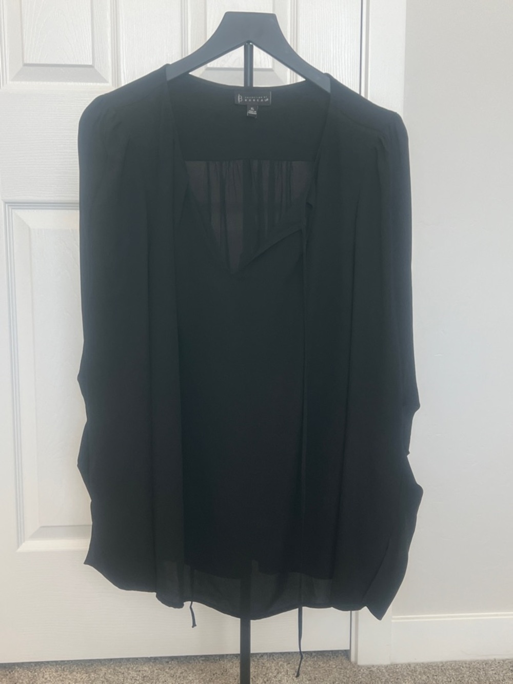 BCBGMaxAzria Black Sheer Open-Front Blouse